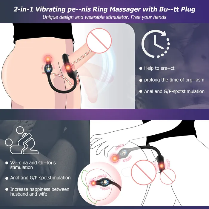 Male Sex Toys Amovibe Magnetic Cock Ring with 10 Vibrations