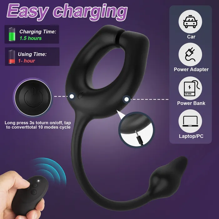Male Sex Toys Amovibe Magnetic Cock Ring with 10 Vibrations