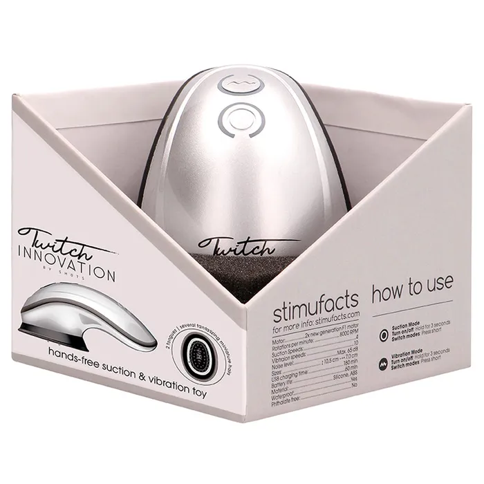 Shots Toys Vibrators Twitch Silver Hands Free Suction And Vibration Toy